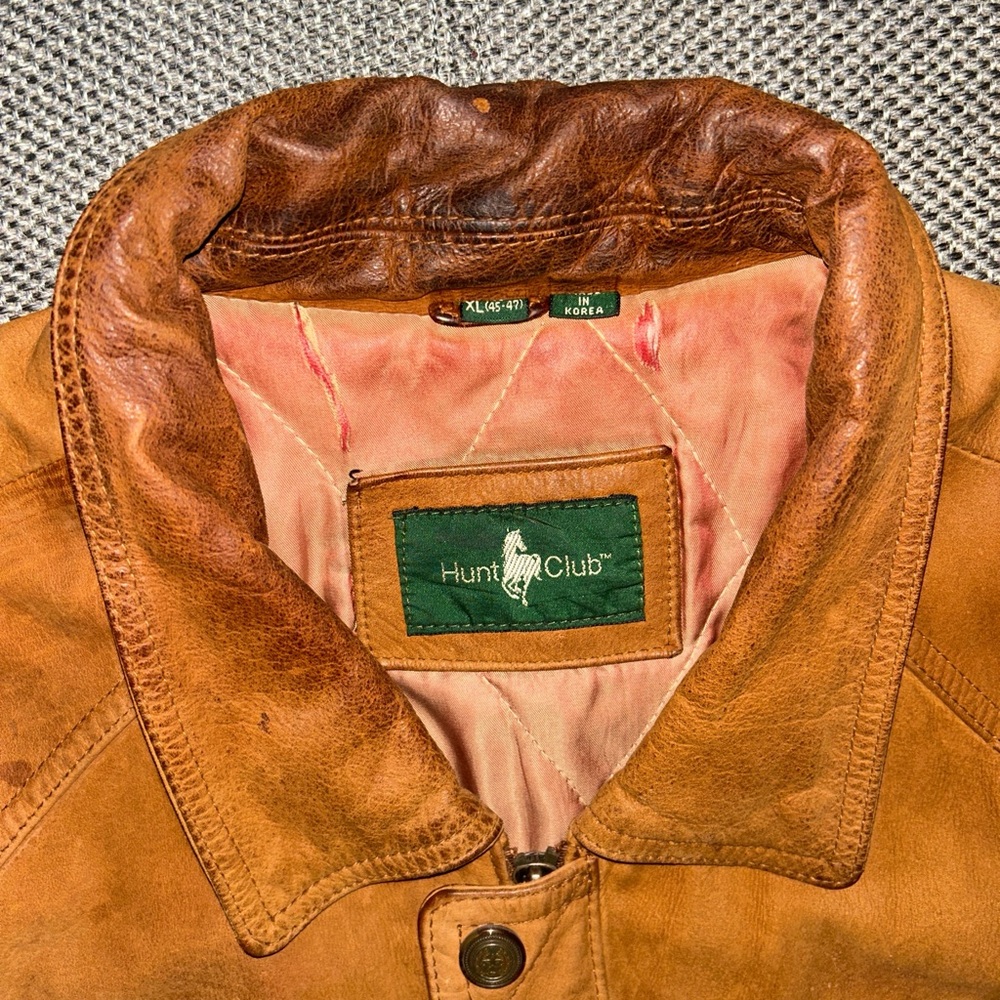 80s Hunt Club Brown Genuine leather Bomber Jacket - Picture 3 of 5
